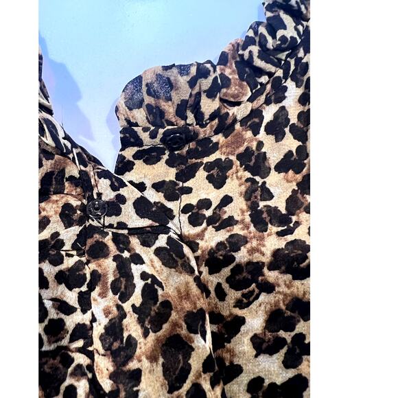Tahari Top Wmns Sz XL Button Up Leopard Print Ruffle Detail Career Blouse Brown - Picture 8 of 10